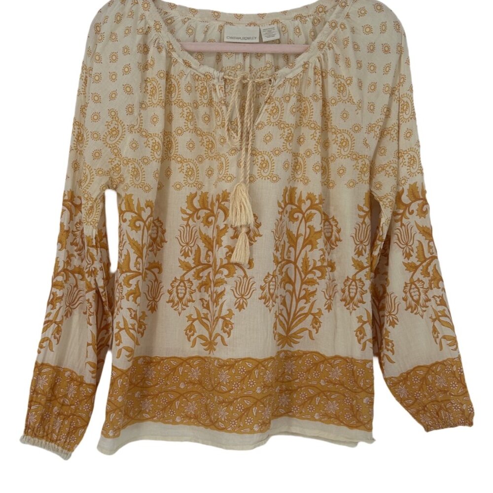 Cynthia Rowley Cotton Smock Paisley Floral Blouse Large - Picture 3 of 6